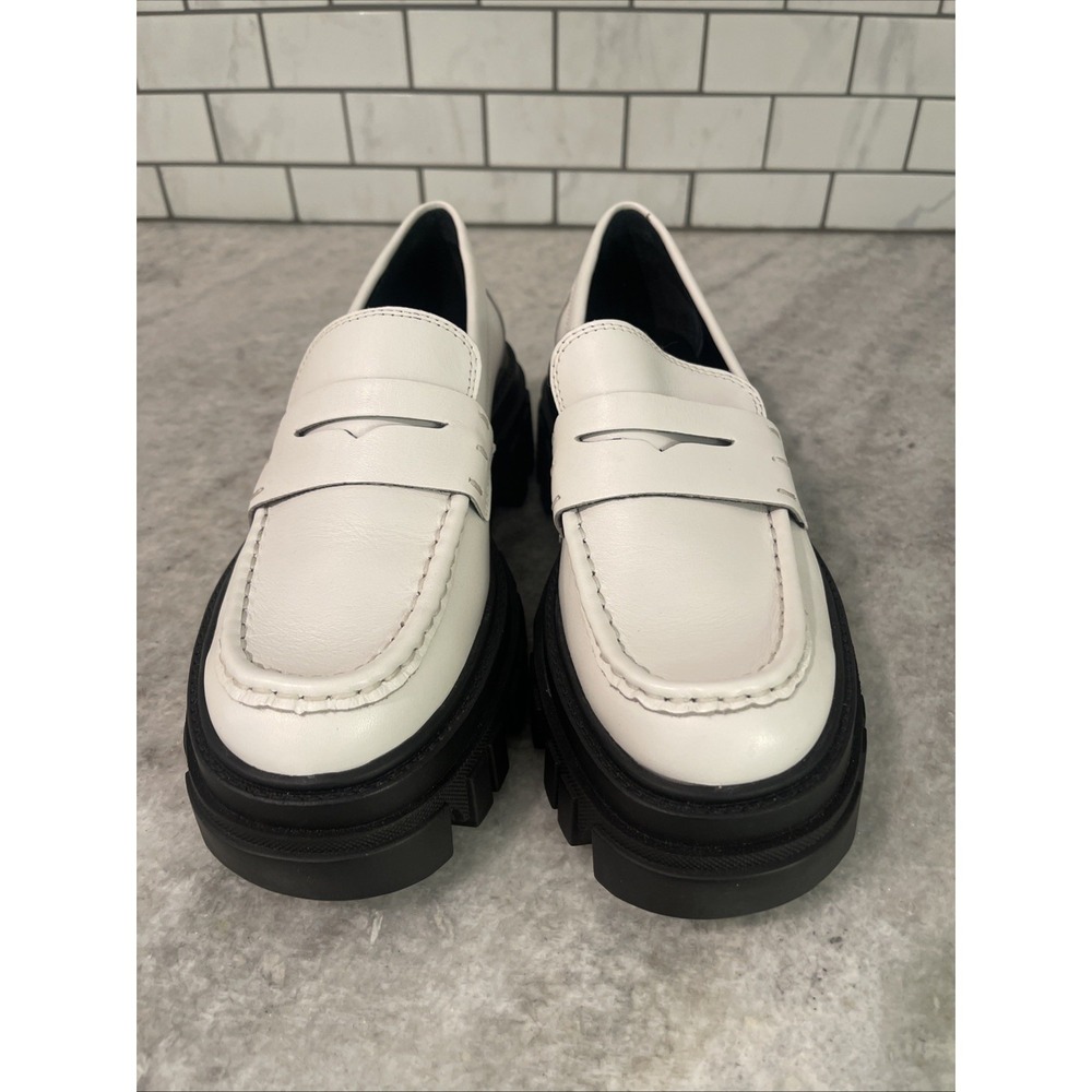 Mark Fisher Loafers Shoes Womens 6.5 White Leather Morris Lug Sole Chunky Boho - Picture 2 of 8